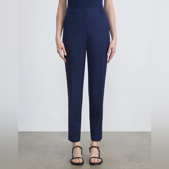 Lafayette 148 New York Size 14 Navy Blue Clinton Ankle Pants Straight High Rise - Picture 1 of 8